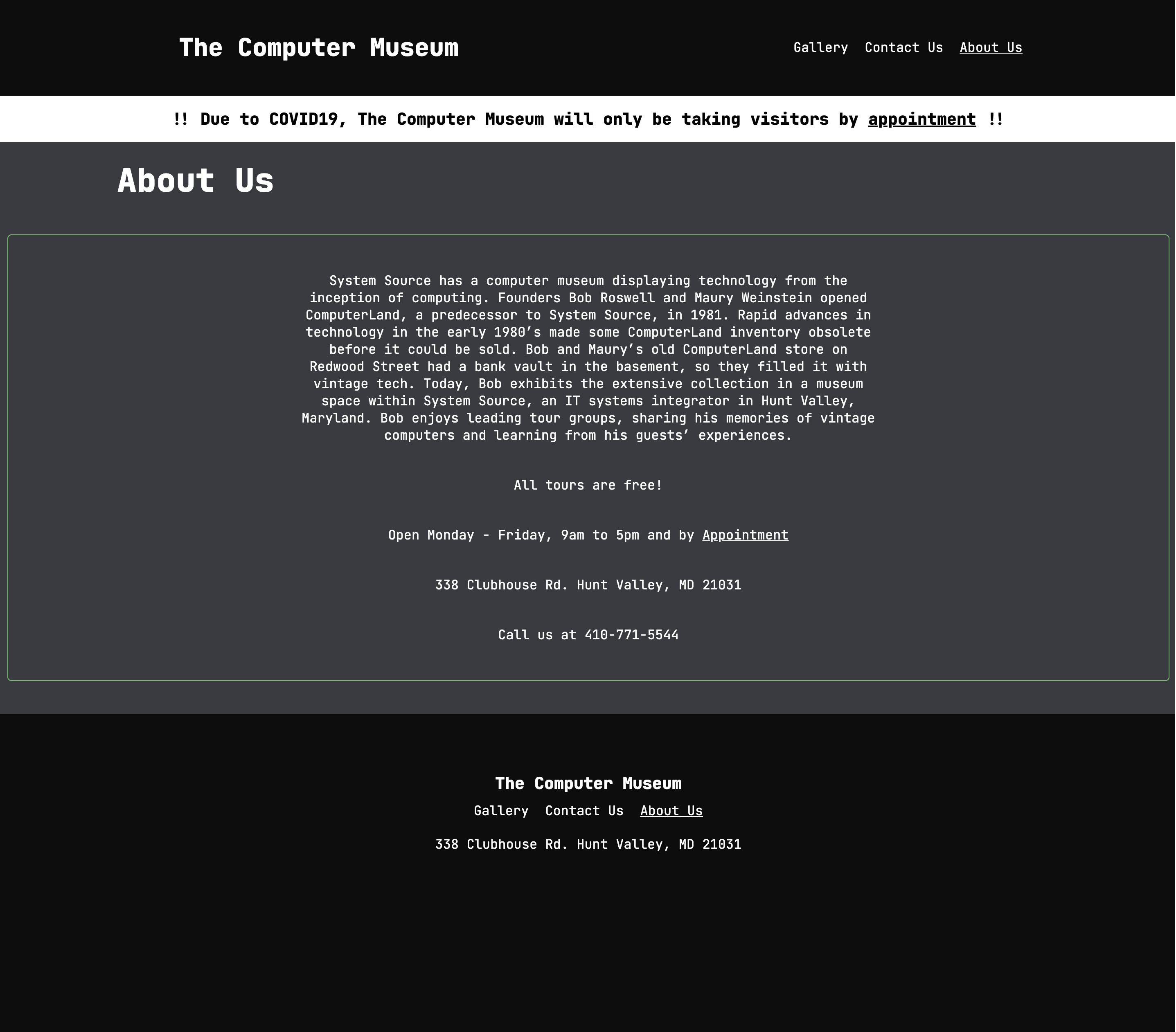 About page of first developed site.